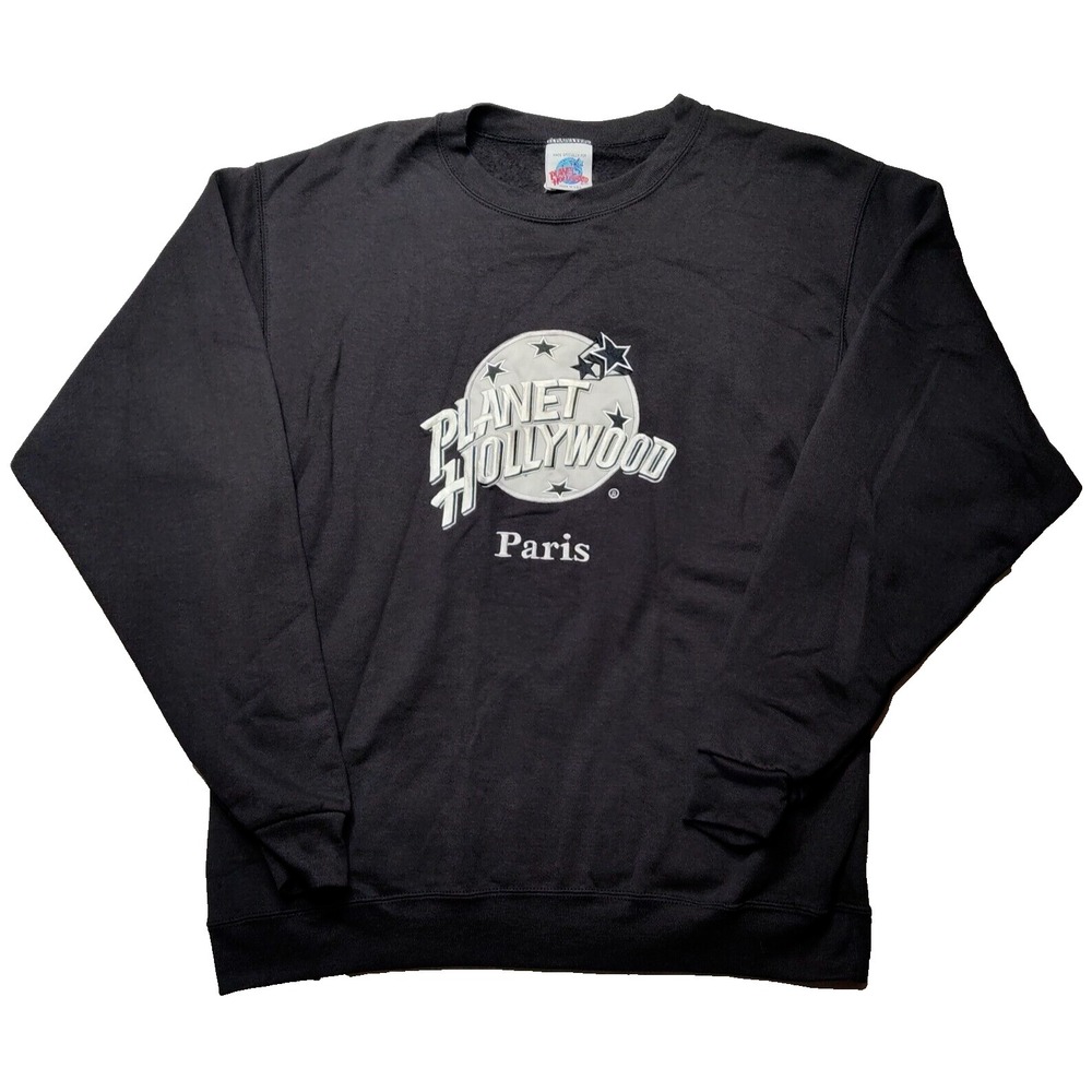 VTG PLANET HOLLYWOOD PARIS Embroidered Men‎ Large Black Pullover Sweatshirt EUC